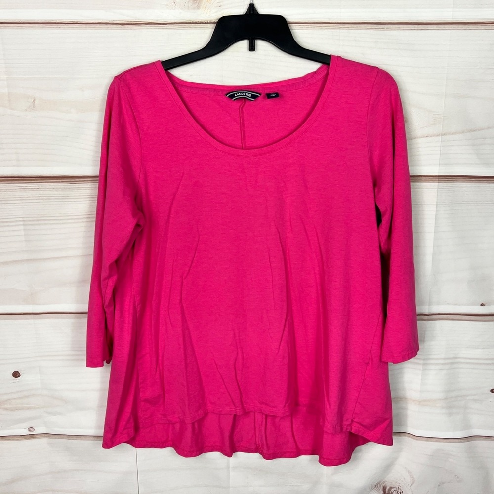 Lands End Top Womens XL Pink Scoop Neck T-Shirt Cotton Modal Knit Relaxed Fit